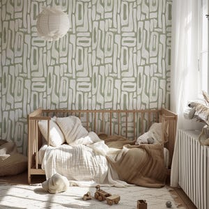 Pistachio Abstract Shapes Wallpaper | Contemporary Removable Self Adhesive Funky Wallpaper | Geometrical Minimalist Wall Decor | Mid Century image 10