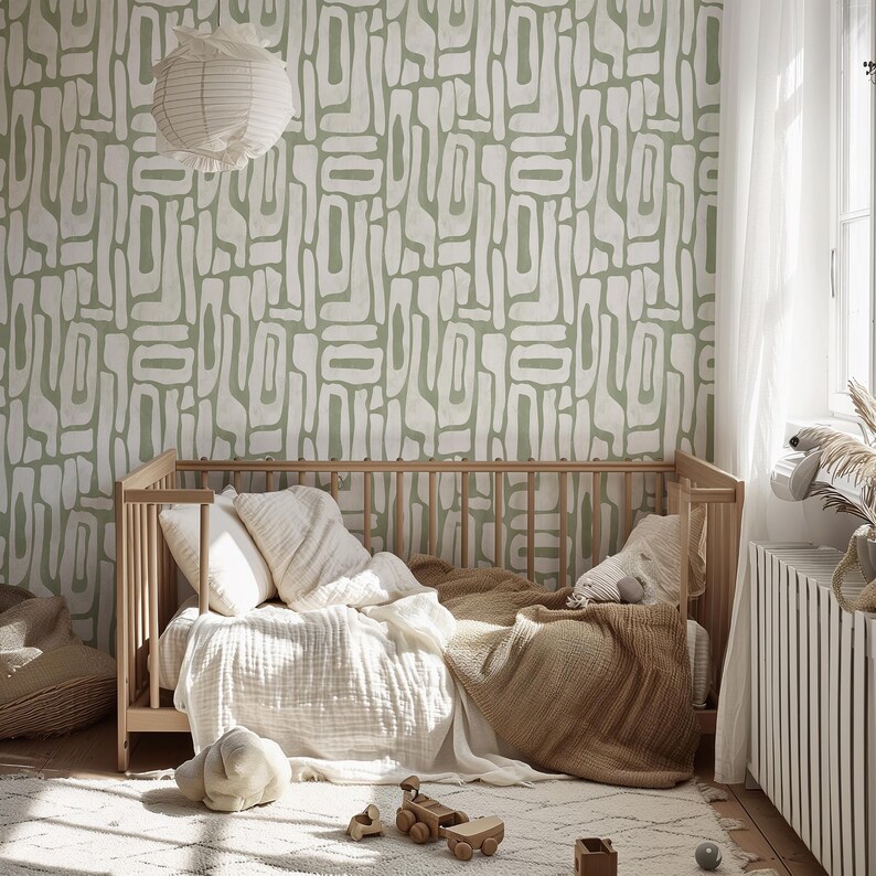 Pistachio Abstract Shapes Wallpaper | Contemporary Removable Self Adhesive Funky Wallpaper | Geometrical Minimalist Wall Decor | Mid Century image 10