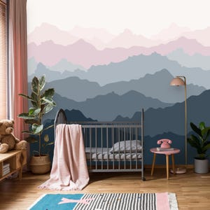 Girls Mountains Peel and Stick Wallpaper | Removable Self Adhesive Sunset Mural | Self Adhesive or Pre-Pasted Wall Decor | Eco Friendly