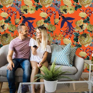 Removable Wallpaper | Peel and Stick Watercolor Wallpaper | Self Adhesive Floral Wallpaper | Bird Wallpaper image 2