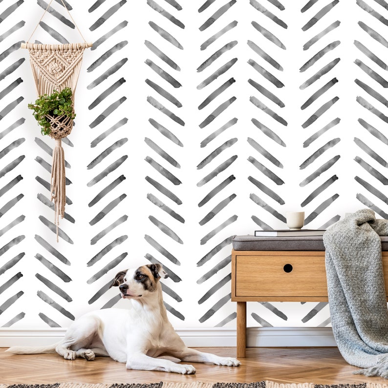 Watercolor Herringbone Peel and Stick Wallpaper Removable Etsy