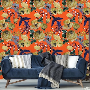 Removable Wallpaper | Peel and Stick Watercolor Wallpaper | Self Adhesive Floral Wallpaper | Bird Wallpaper image 4