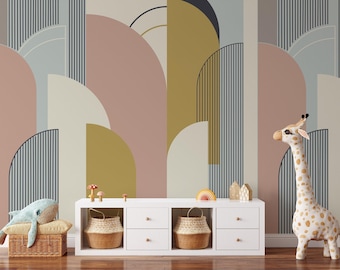 Abstract Boho Arch Mural | Removable Self Adhesive Geometrical Colorful Wallpaper | Modern Arches Peel and Stick Wallpaper | Eco Friendly