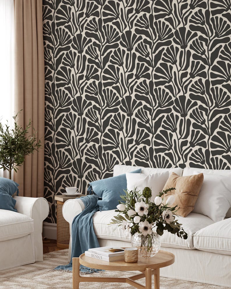 Vintage Boho Floral Wallpaper | Removable Trendy Flowers Peel and Stick Wallpaper | Retro Self Adhesive or PrePasted Wallpaper | EcoFriendly image 8
