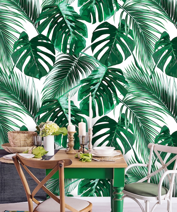 Removable Wallpaper Peel And Stick Palm Leaves Wallpaper Etsy