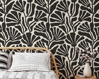 Tapeta w kwiaty w stylu vintage boho | Modna, zdejmowana tapeta z motywem kwiatów | Samoprzylepna lub wstępnie wklejona tapeta w stylu retro | Ekologiczna