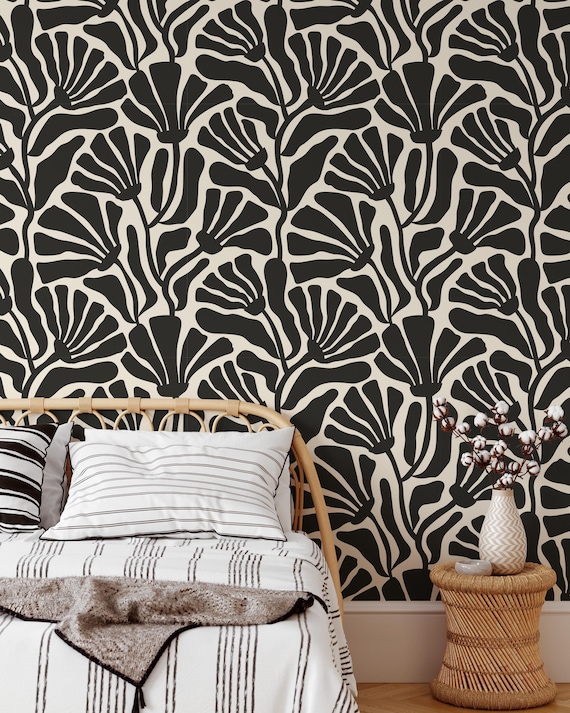 Vintage Boho Floral Wallpaper | Removable Trendy Flowers Peel and Stick Wallpaper | Retro Self Adhesive or PrePasted Wallpaper | EcoFriendly