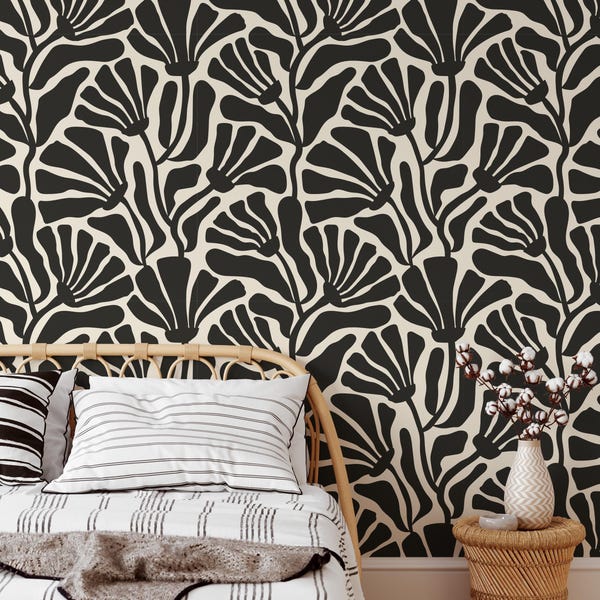 Vintage Boho Floral Wallpaper | Removable Trendy Flowers Peel and Stick Wallpaper | Retro Self Adhesive or PrePasted Wallpaper | EcoFriendly