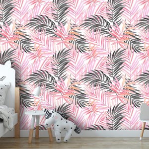 Abnehmbare Peel &#39;n Stick-Tapete, selbstklebendes Akzent-Wandbild, Tropisches Muster, Kinderzimmer, Raumdekor • Exotische Palmenblätter