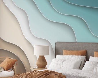 Beach Waves Wallpaper | Peel and Stick Removable Blue - Sand Wall Mural | Self Adhesive or Pre-Pasted Wallpaper | Eco Friendly