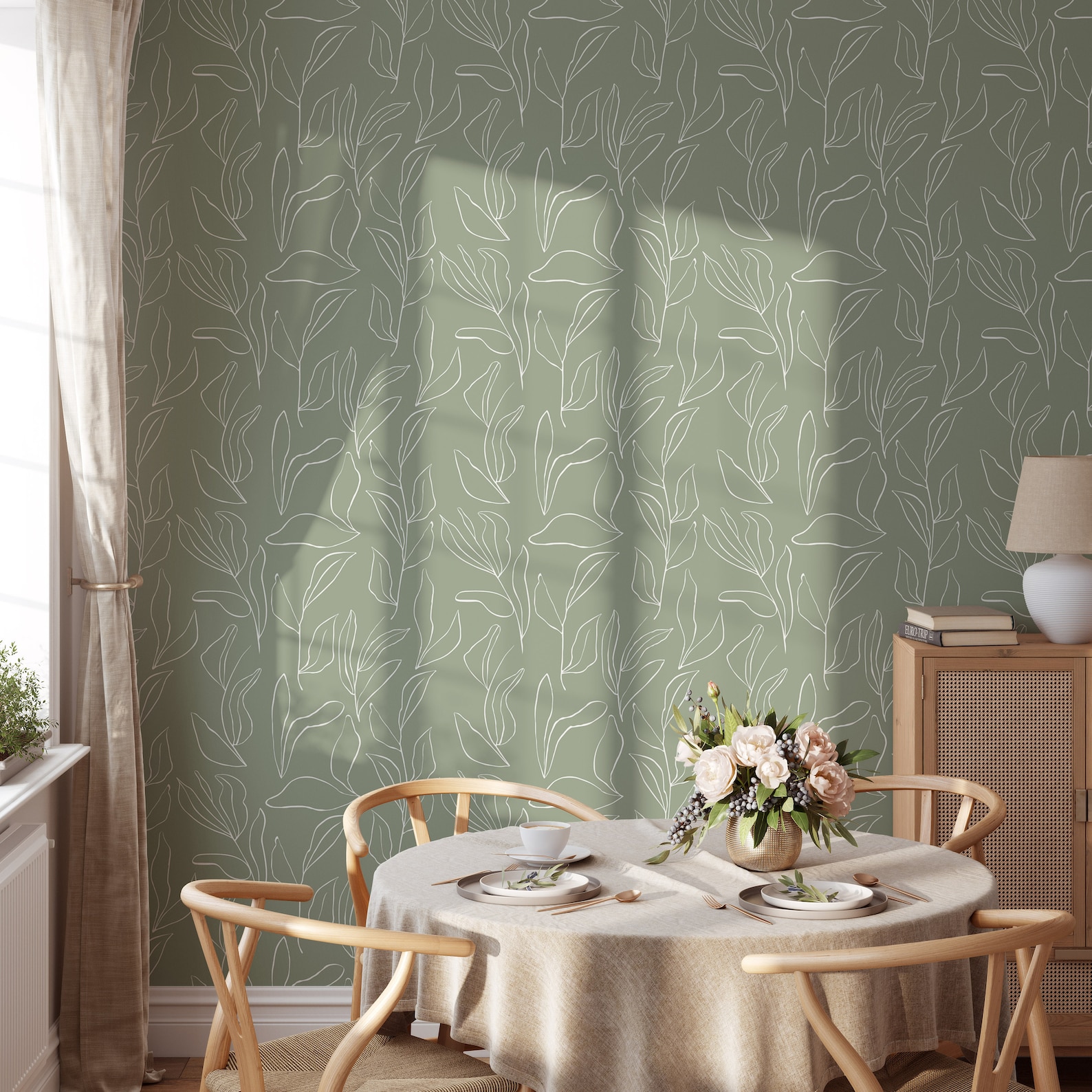 Sage Modern Leaves Peel and Stick Wallpaper Tropical - Etsy