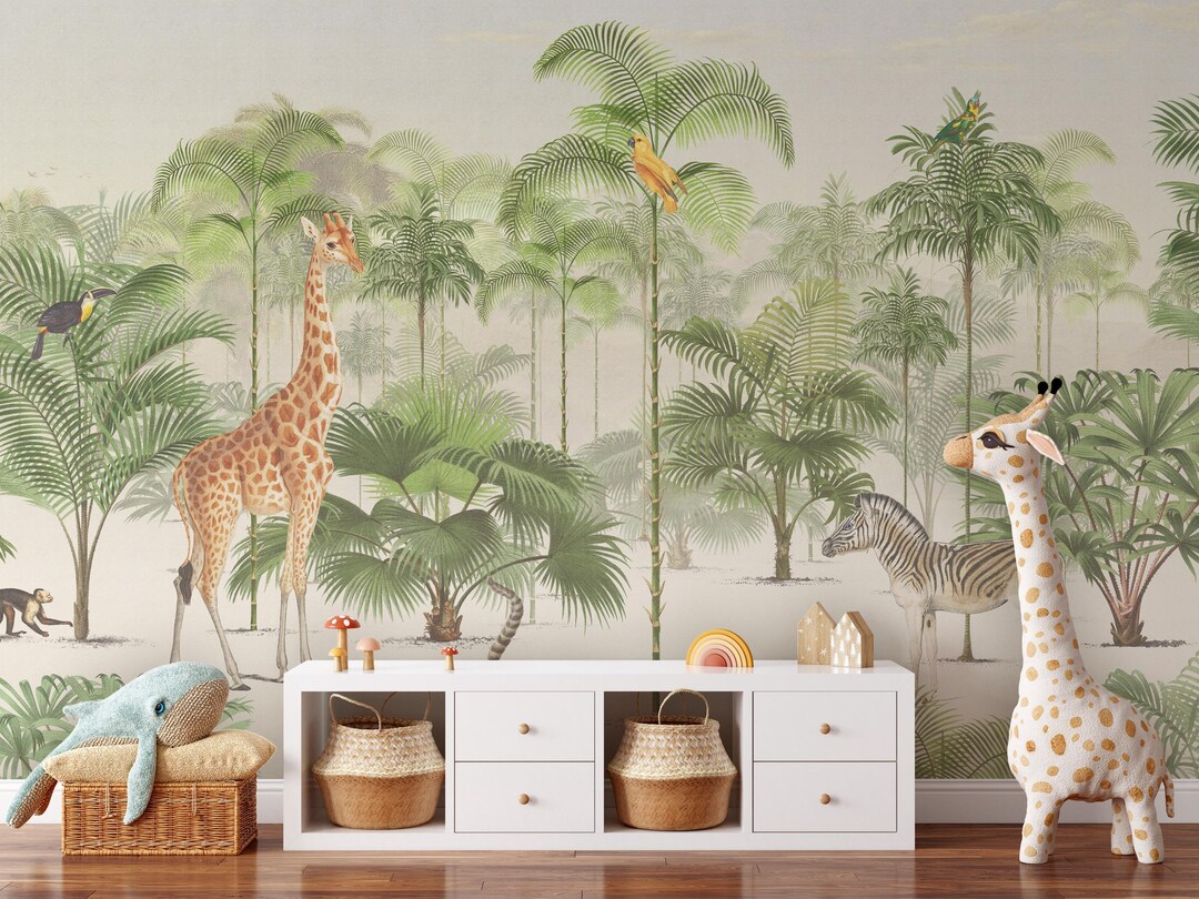Safari Jungle Wallpaper, Peel and Stick Kids Removable Africa Animals ...
