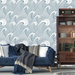 Removable Wallpaper | Peel and Stick Great Wave Wallpaper | Blue Waves ...