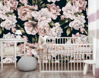 Peonies Peel and Stick Wallpaper | Removable Watercolor Floral Mural | Self Adhesive or Pre-Pasted Wallpaper | Eco Friendly