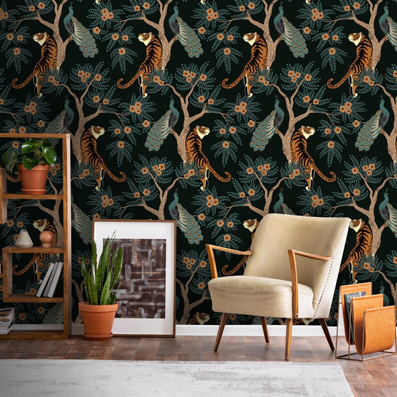 Tiger Peacock Wallpaper Peel and Stick Removable Tropical - Etsy