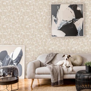 Abstract Faces Peel and Stick Wallpaper | Minimalist Lines Removable Mural | Self Adhesive or Pre-Pasted Wallpaper | Eco Friendly image 4