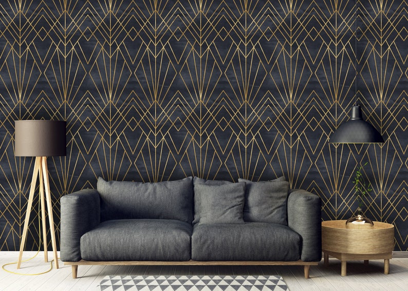 Art Deco Peel and Stick Wallpaper Removable Geometric Black Etsy Polska