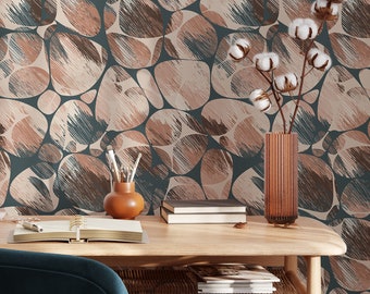 Brush Texture Brown Wallpaper | Removable Self Adhesive Geometrical Pattern | Circles Peel and Stick Modern Wallpaper | Eco Friendly