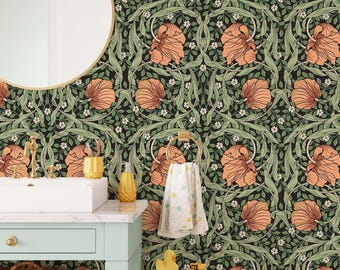 William Morris Pimpernel Wallpaper | Removable Self Adhesive Floral Mural | Vintage Peel and Stick or Pre-Pasted Wall Decor | Eco Friendly