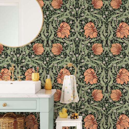 Papier peint William Morris Pimpernel | Murale florale auto-adhésive amovible | Décoration murale autocollante vintage ou pré-encollée | Respectueux de l'environnement
