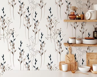 Meadow Flowers Wallpaper | Removable Self Adhesive Botanical Wallpaper | Minimalistic Peel n Stick or PrePasted Wallpaper | Eco Friendly