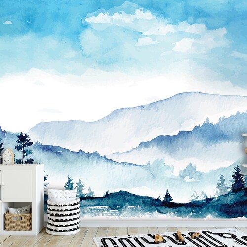 Blue Mountains Peel and Stick Wallpaper Removable Mountain Etsy