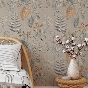 Vintage Garden Wallpaper | Removable Self Adhesive Floral Wallpaper | Branches and Leaves Peel and Stick or Pre-Pasted Wall Decor | Eco