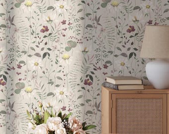 Rustic Style Wallpaper | Branches and Flowers Removable Self Adhesive Wallpaper, Botanical Peel and Stick Traditional or PrePasted Wallpaper