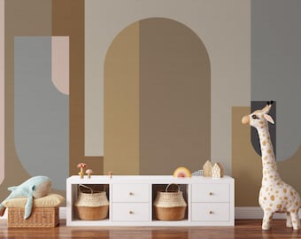 3D Arches Wall Mural | Removable Self Adhesive Geometrical Brown Wallpaper | Beige Arches Peel and Stick Wallpaper | Eco Friendly