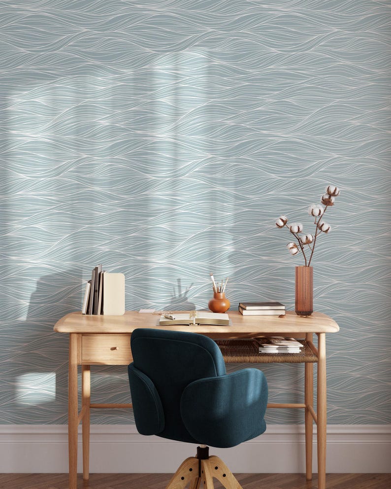 Abstract Ocean Waves Peel and Stick Wallpaper | Removable Blue Mural ...