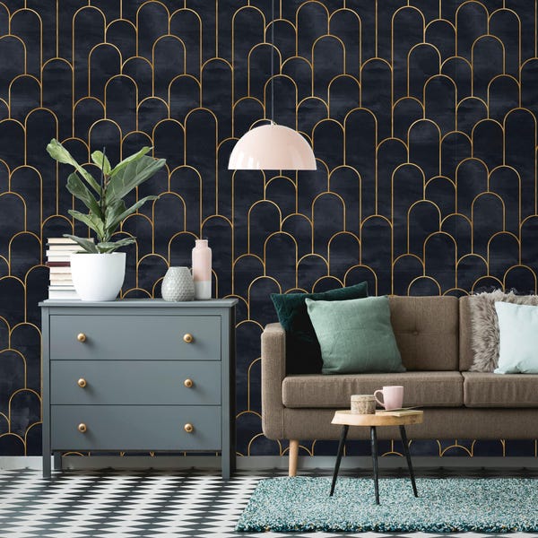 Abnehmbare Tapete | Schälen und Kleben Geometrische Tapete | Selbstklebende Art Deco Tapete | Vintage Tapete