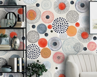 Removable Peel &#39;n Stick Wallpaper, Self-Adhesive Wall Mural, Watercolor Gray Abstract Pattern, Nursery Baby’s Room Decor • Doodle Circles
