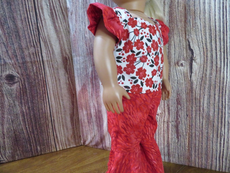 Red Floral 18 inch doll 2 Piece Pants Outfit-621. image 9