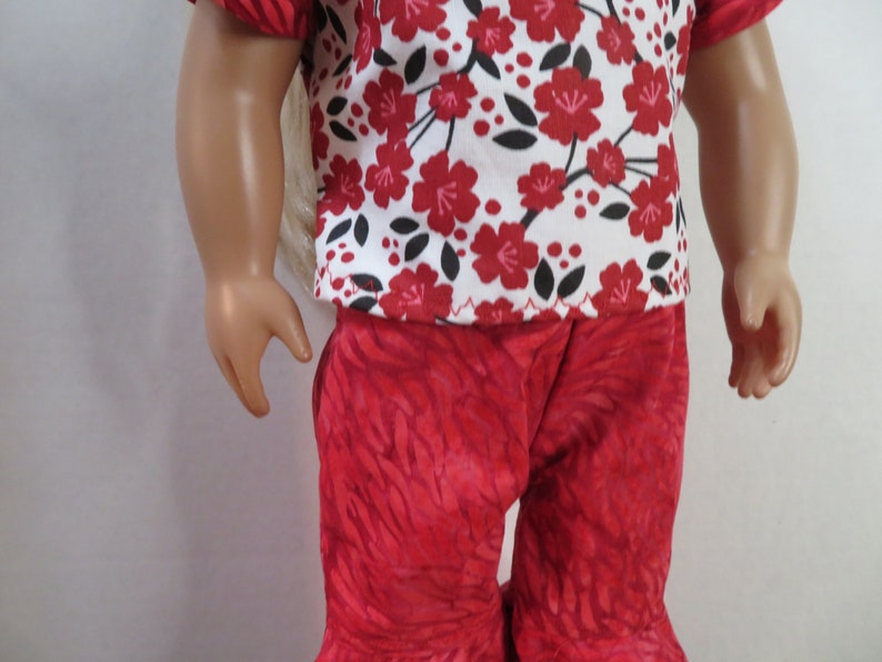 Red Floral 18 inch doll 2 Piece Pants Outfit-621. image 8