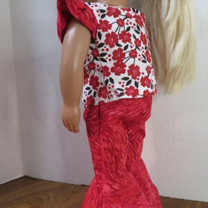 Red Floral 18 inch doll 2 Piece Pants Outfit-621. image 6