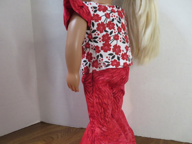 Red Floral 18 inch doll 2 Piece Pants Outfit-621. image 6