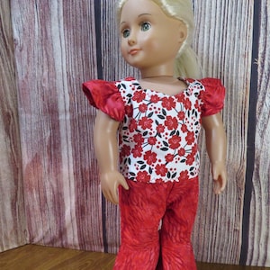 Red Floral 18 inch doll 2 Piece Pants Outfit-621. image 1