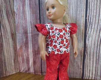 Red Floral 18 inch doll 2 Piece Pants Outfit-621.