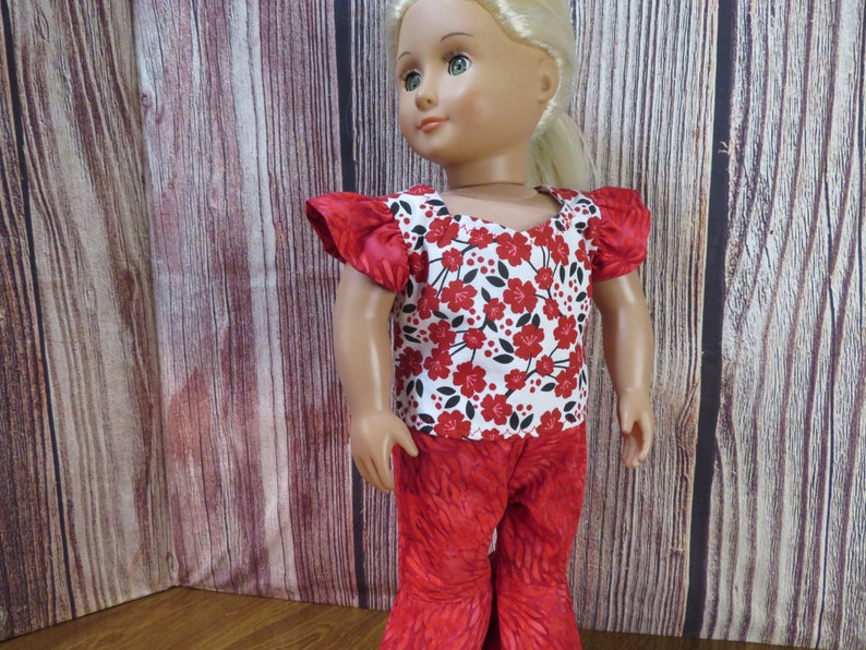 Red Floral 18 inch doll 2 Piece Pants Outfit-621. image 1