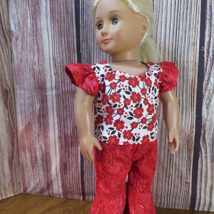 Red Floral 18 inch doll 2 Piece Pants Outfit-621. image 7