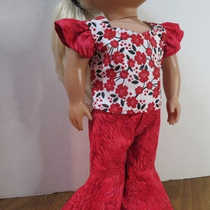 Red Floral 18 inch doll 2 Piece Pants Outfit-621. image 4