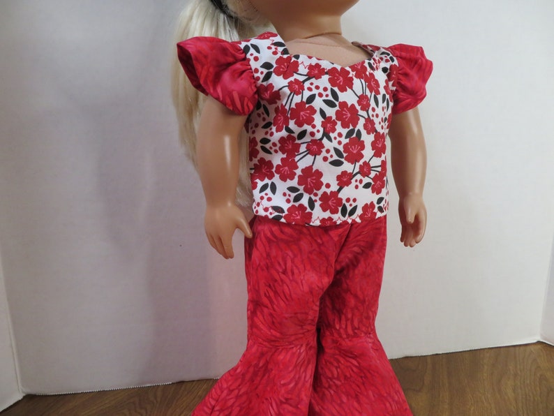 Red Floral 18 inch doll 2 Piece Pants Outfit-621. image 4