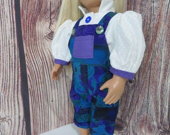 18 inch Doll Vintage Bright Purple Cutoff Overalls & Shirt-437