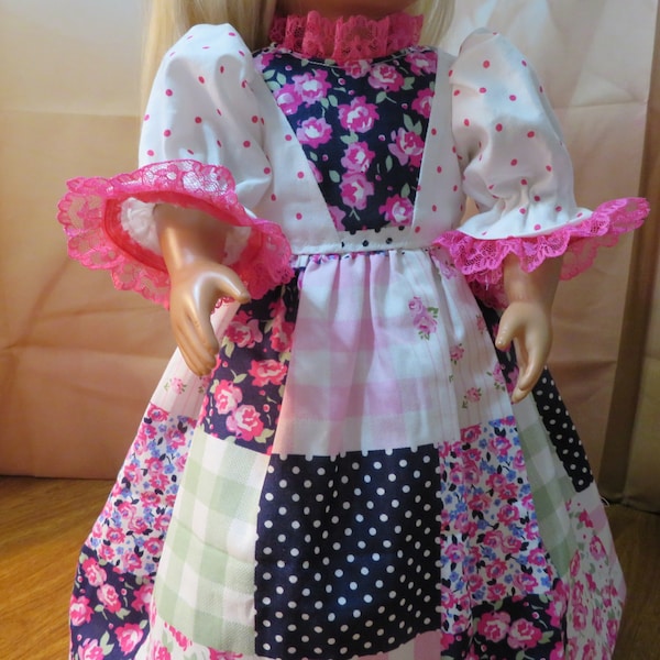 18 inch doll Pinkish Patchwork V Front Style Dress-529.