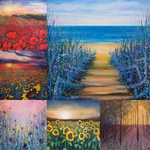 Sechs Grußkarten-Natur Grußkarten-Blumige Geburtstagskarte-Wald Grußkarte-Kunstkarte-Blumen und Wälder-