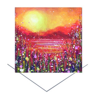 Cartão de felicitações do nascer do sol de outono - Brilhante e colorido - Cartão de aniversário - Cartão para qualquer ocasião - Cartão de nota em branco - Cartão do pôr do sol laranja - Arte da natureza -