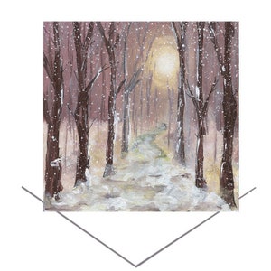 Carte de voeux Winter Wonderland-scène d'hiver lumineuse-carte d'anniversaire-art enneigé cadeau-carte de correspondance - carte Woodland-forêt enneigée-soleil d'hiver