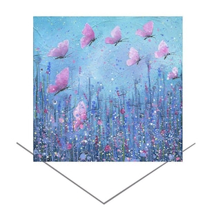 Carte de voeux papillons roses - Carte d'anniversaire papillons gratuits - faite à partir d'oeuvres d'art originales - Carte de correspondance - Fleurs sauvages - Je pense à vous -