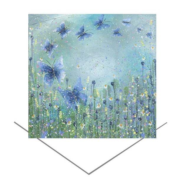 Blue Butterflies Greetings Card -blissful butterflies - Birthday Card - made from Original Art - Blank Note Card -pretty butterflies