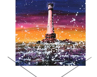 Carte de voeux Bishops Rock-carte d&#39;anniversaire-art original carte-cadeau-carte d&#39;anniversaire-carte d&#39;art phare-carte d&#39;art-toute occasion carte-art joyeux